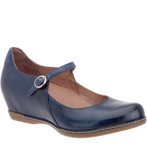 Dansko Shoes - Dansko Loralie Blue Wedge Leather Mary Janes.
